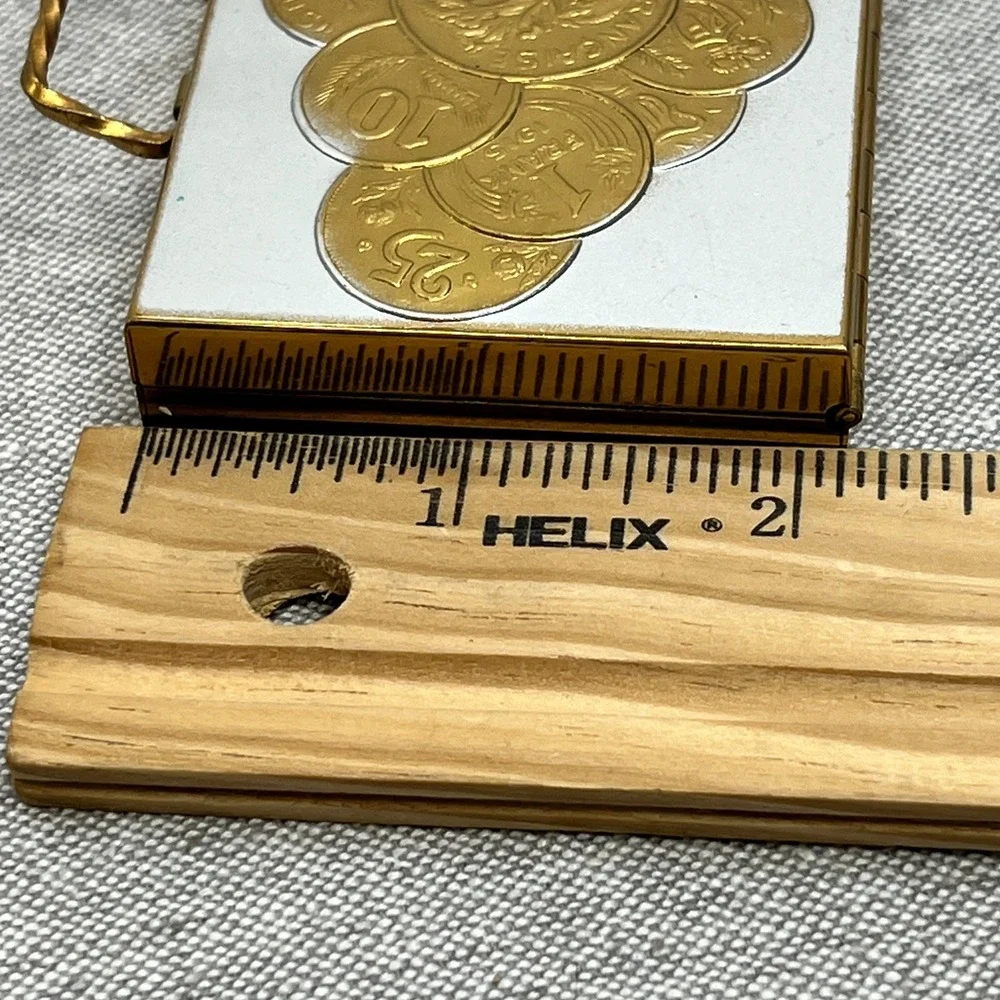 Vintage Foreign European Gold Coin Design‎ Silver Rectangle Compact Case